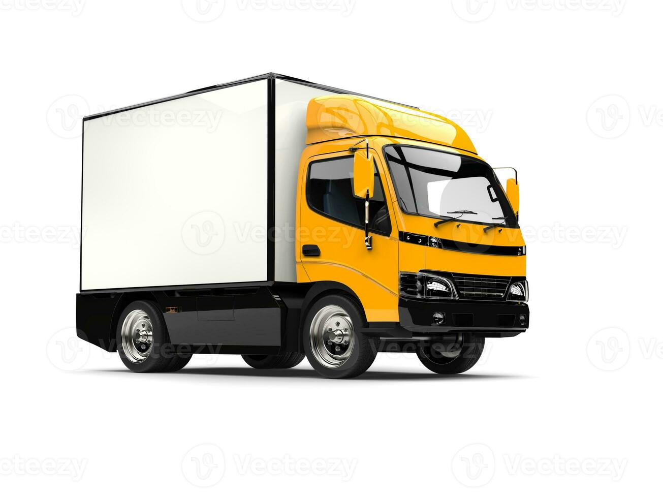 Bright yellow small box truck photo