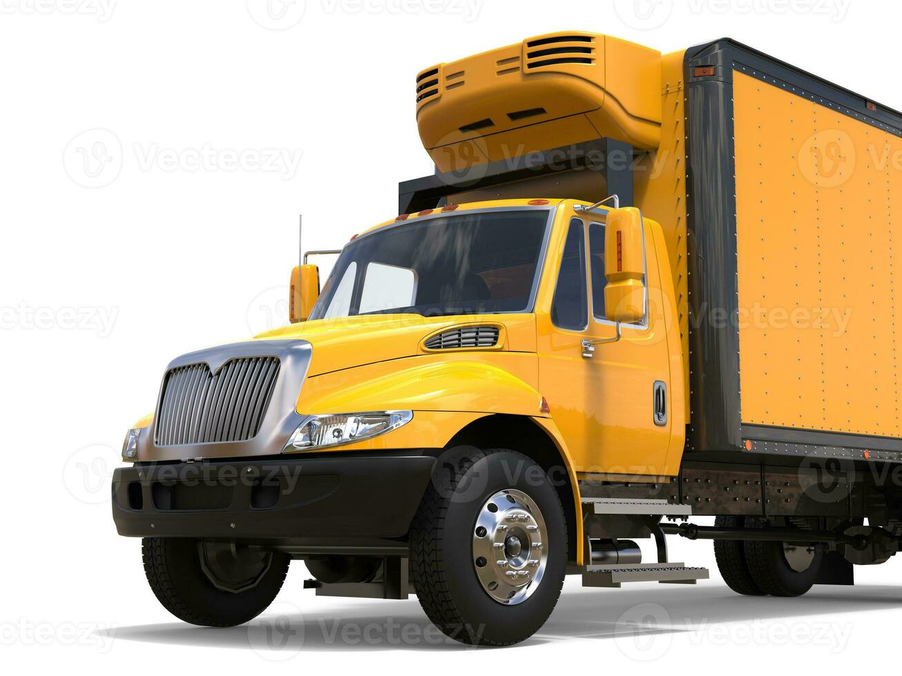 Bright yellow modern cargo truck - cut shot photo