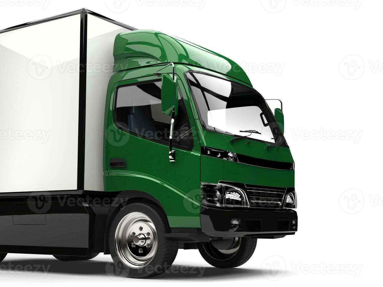 Dark green small box truck - cut shot photo