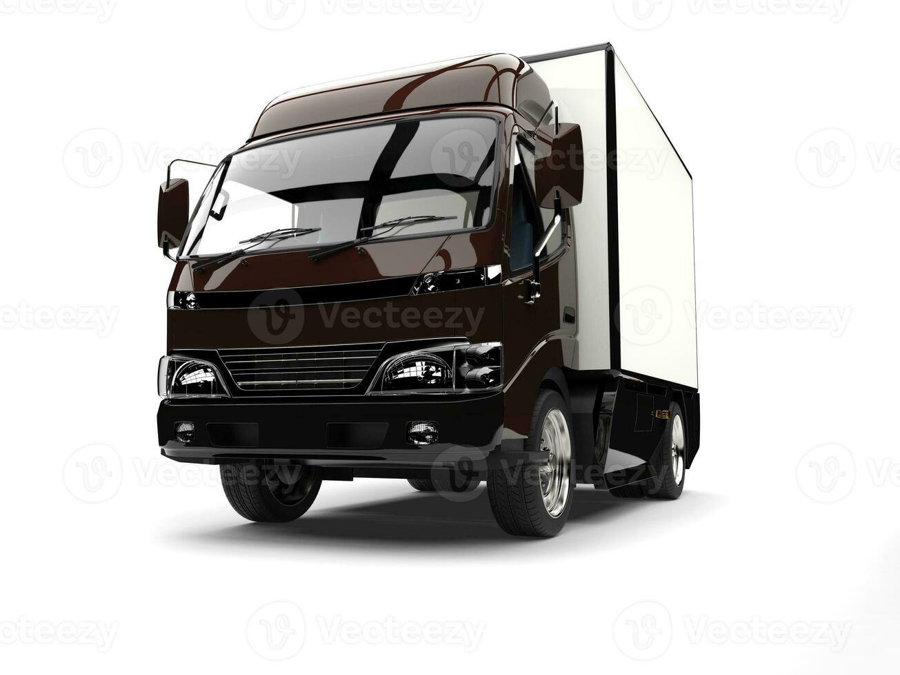 Dark brown small box truck - low angle shot photo