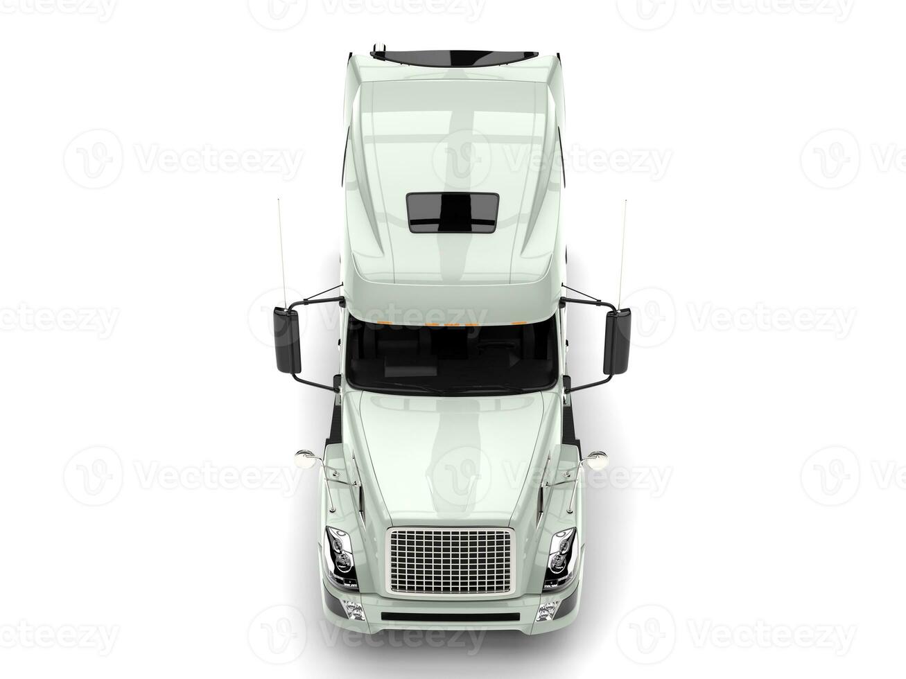 Basic white modern semi trailer truck - top down front view photo