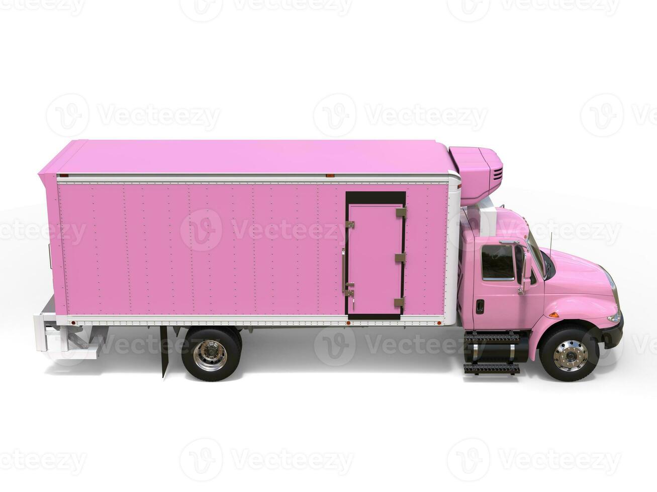 Pink cargo refrigerator truck - top down side view photo