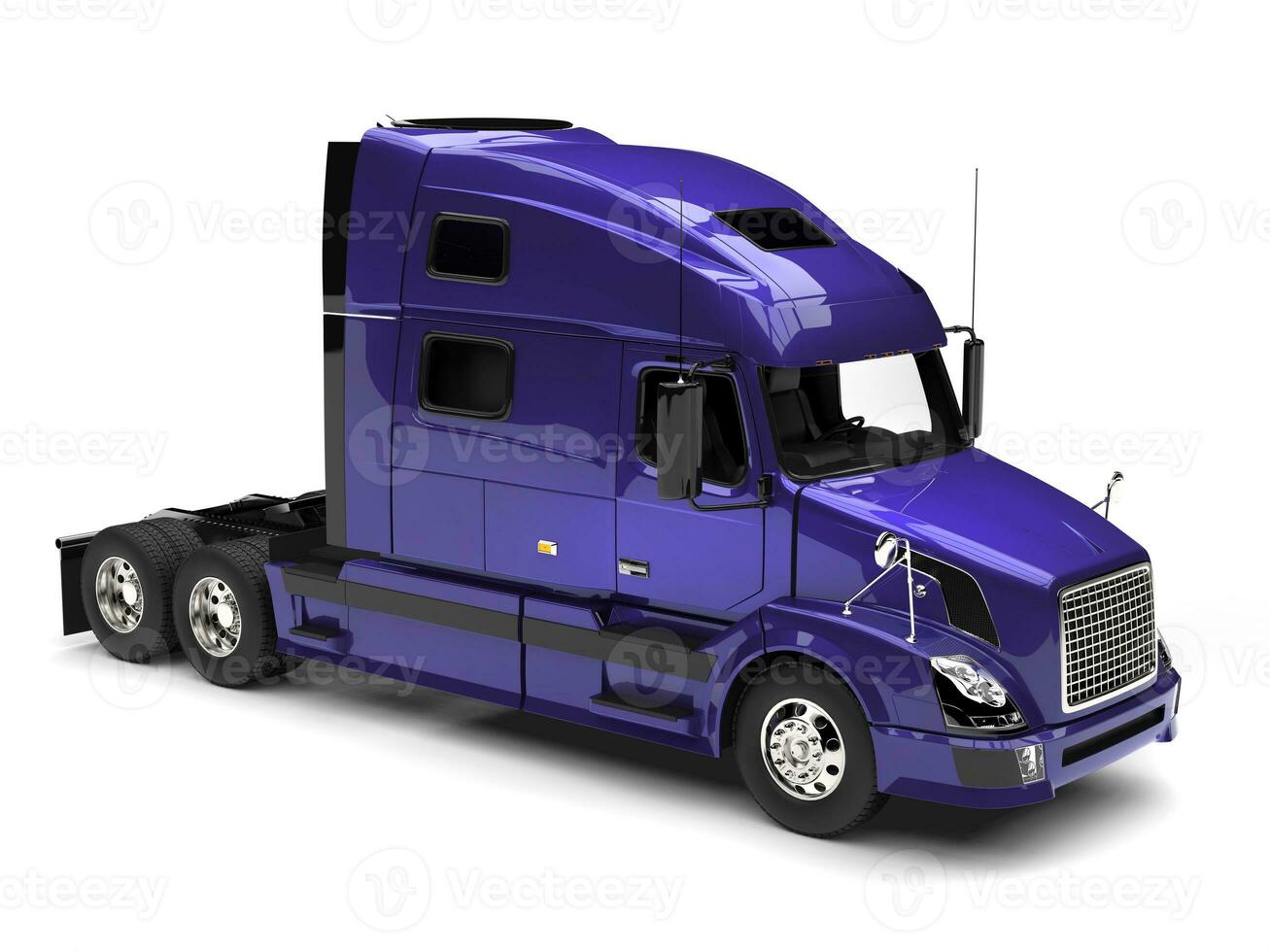 Super purple big semi trailer truck - top down view photo