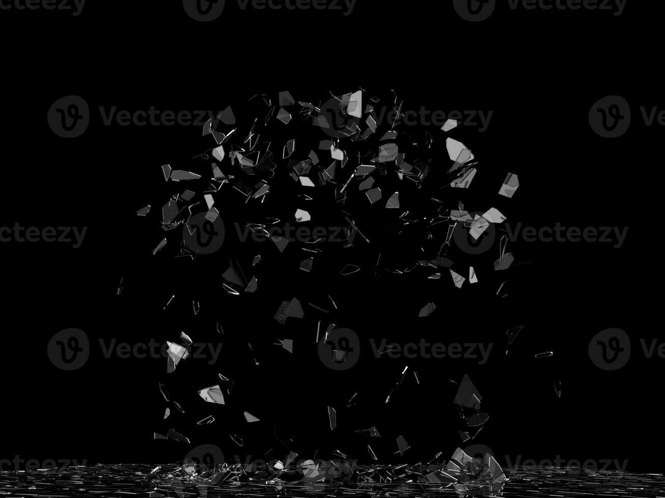 Glass panel exploding up into hundreds of pieces photo