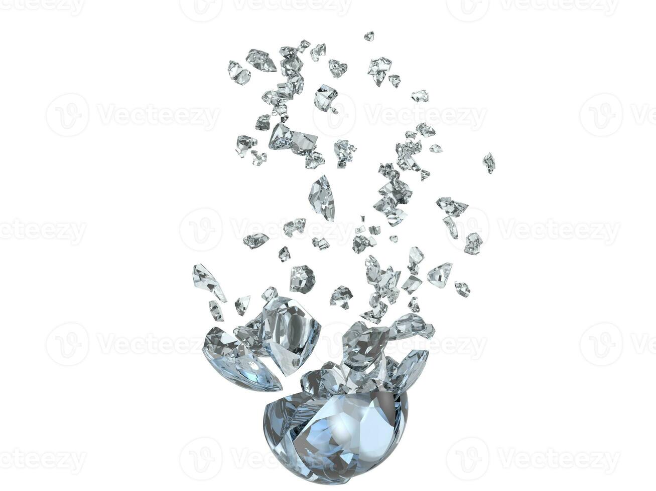 Broken glass sphere - on white background photo