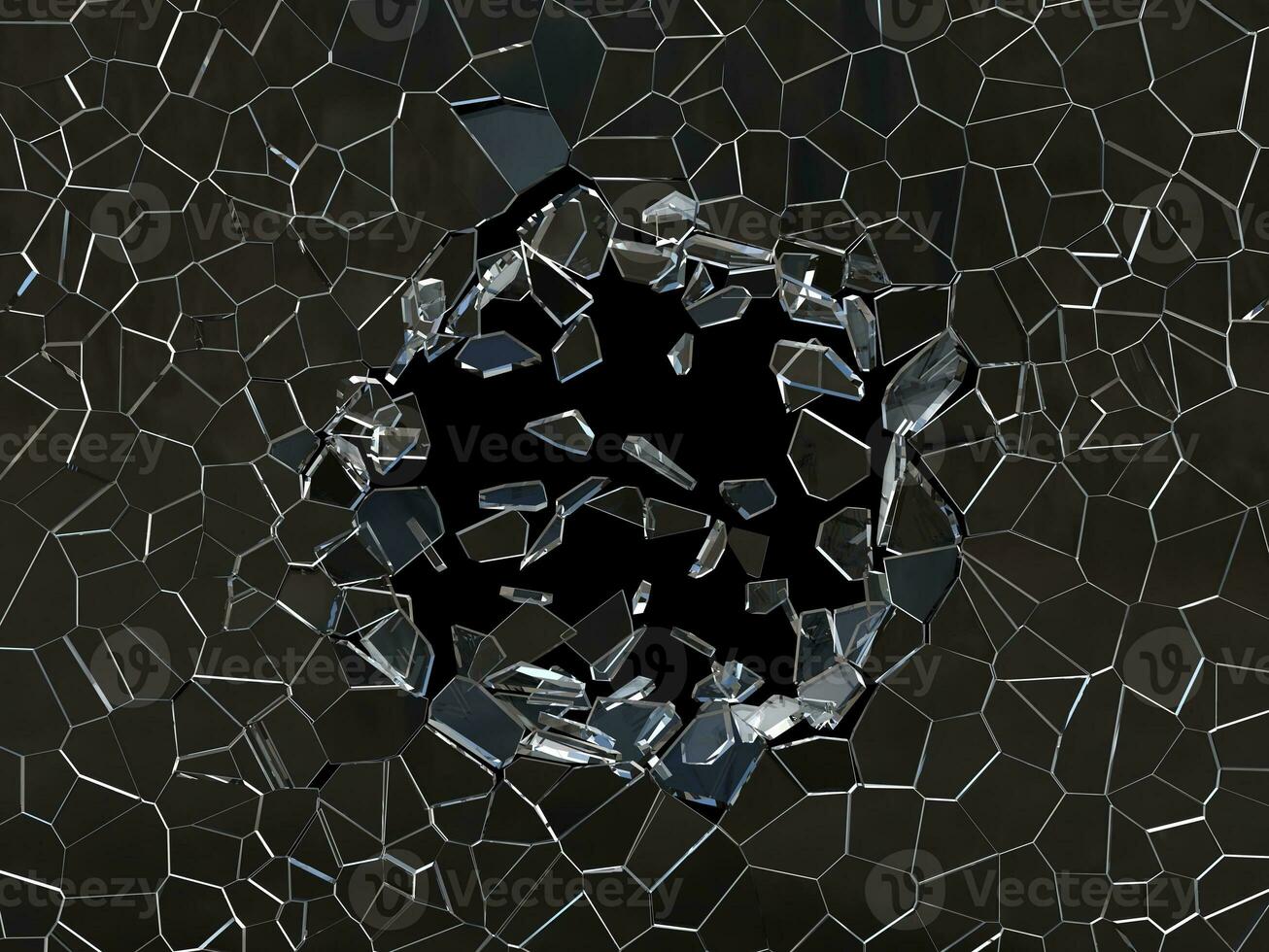 Closeup shot of glass shattering in circular shape - 3D Illustration photo