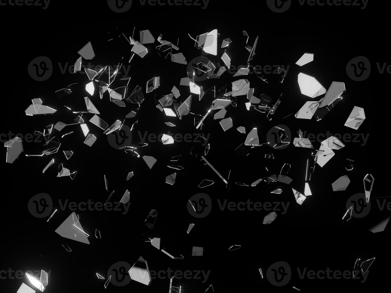 Pieces of shattered glass flying in the air photo