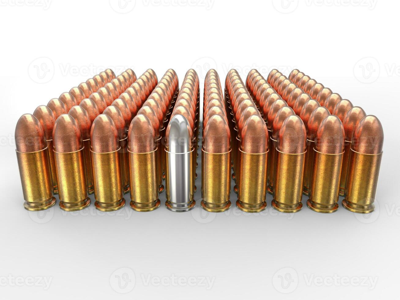 Silver bullet stands out in a pack of ammo photo