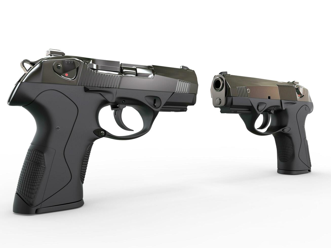 Two modern black semi-automatic pistols - perspective shot photo