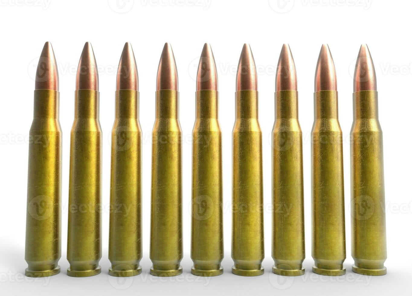 Set of rifle bullets on white background photo