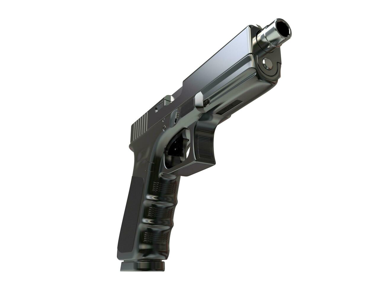 Semi - automatic modern tactical handgun - black chrome - low angle shot photo