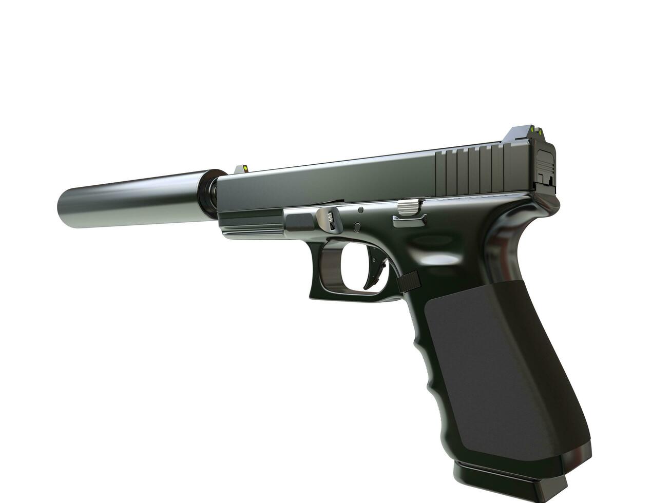 Semi - automatic modern tactical handgun with silencer - hand grip view photo