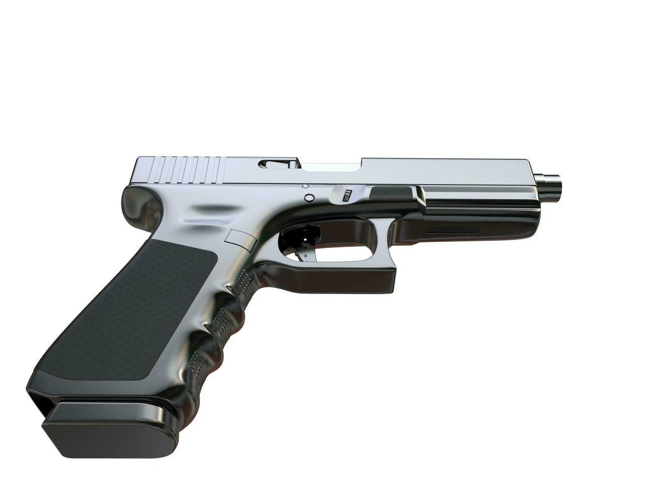 Semi - automatic modern tactical handgun - black chrome - top down view photo