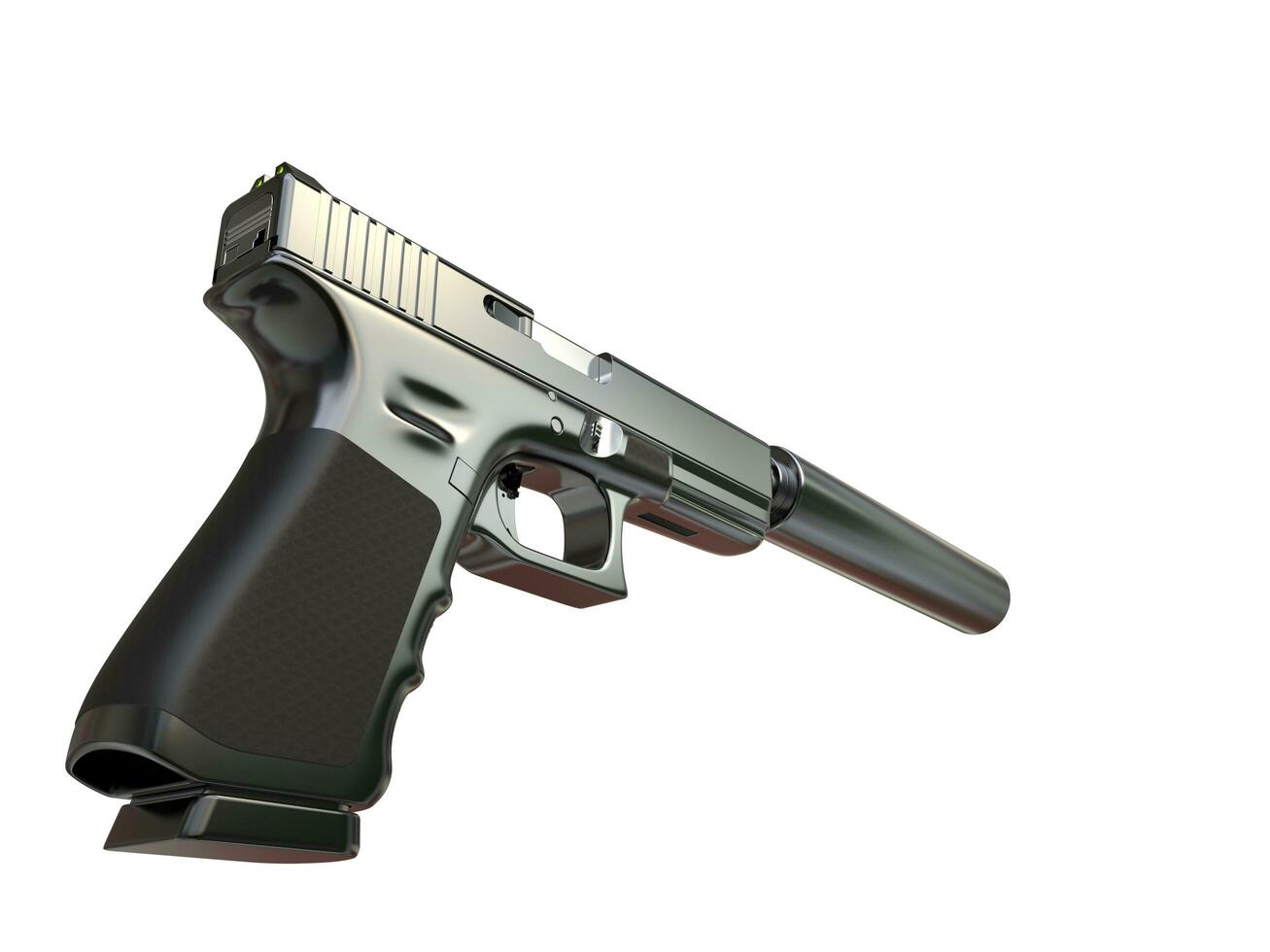 Semi - automatic modern tactical handgun with silencer - low angle shot photo