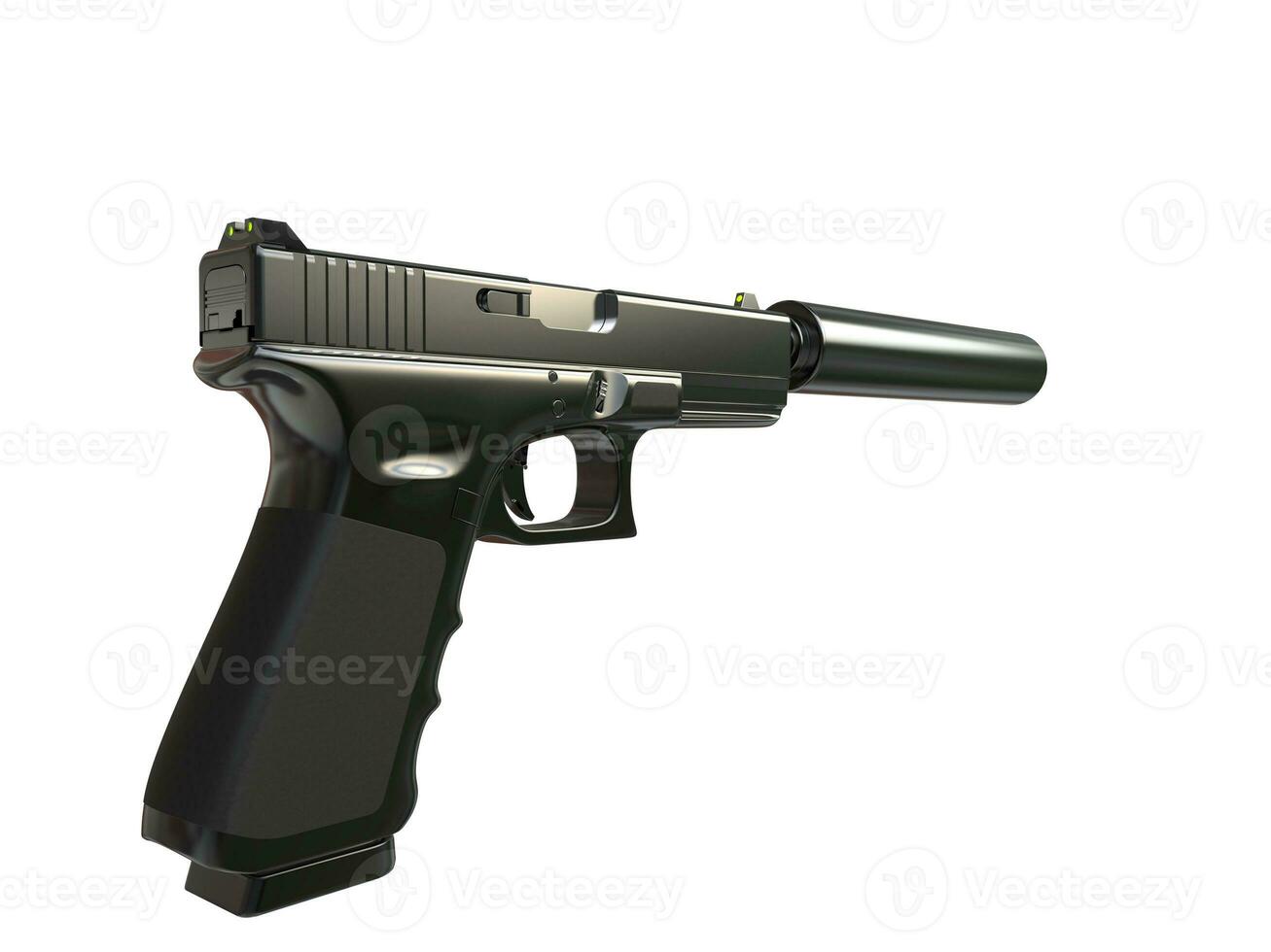 Semi - automatic modern tactical handgun with silencer - hand grip view photo