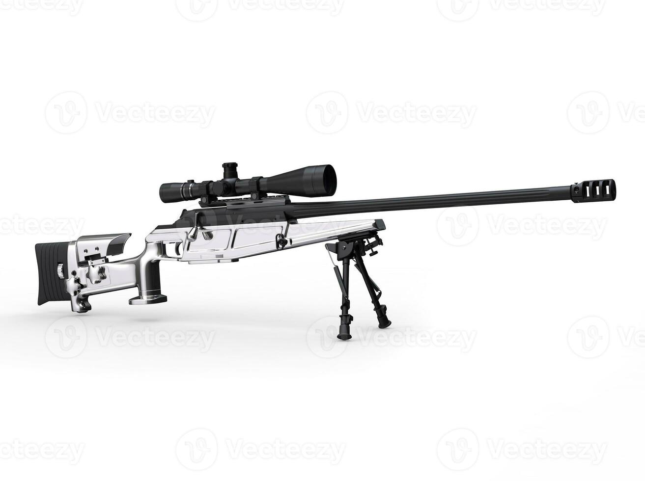 Modern silver sniper rifle - side view photo