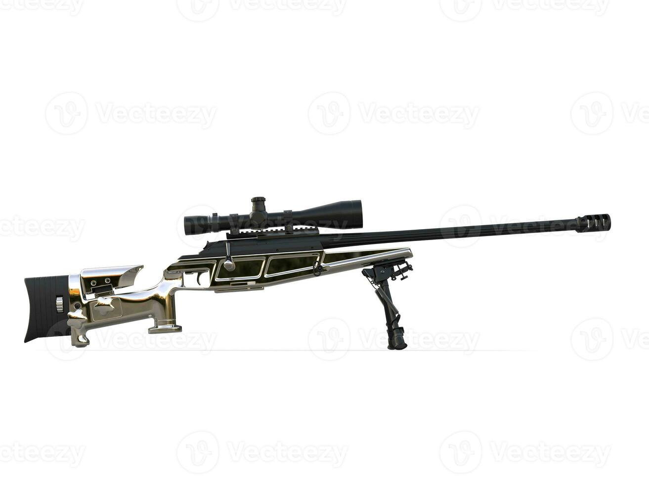Beautiful chrome modern sniper rifle - side view photo