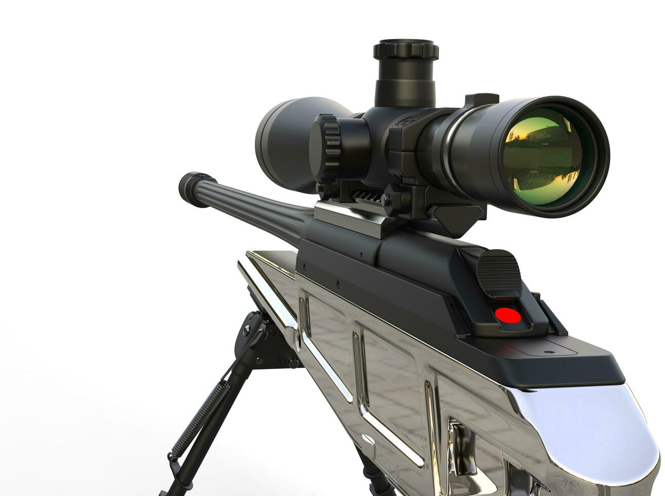 Beautiful chrome modern sniper rifle - closeup shot photo