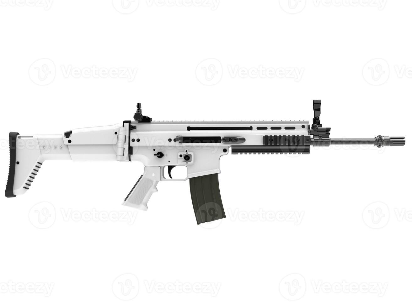 White winter modern assault rifle - side view photo