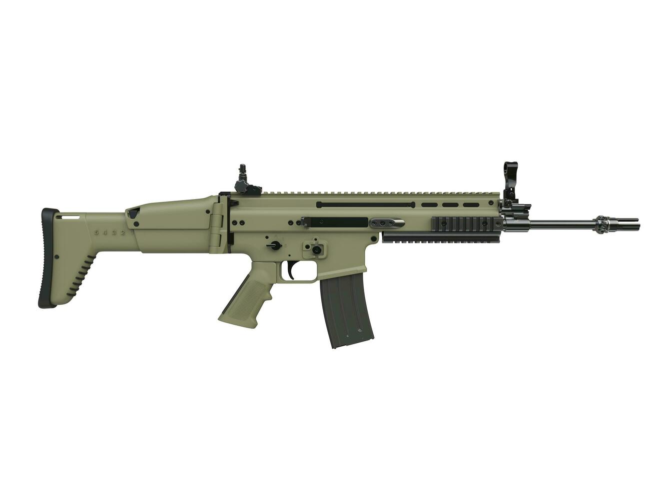 Army green modern assault rifle - side view photo