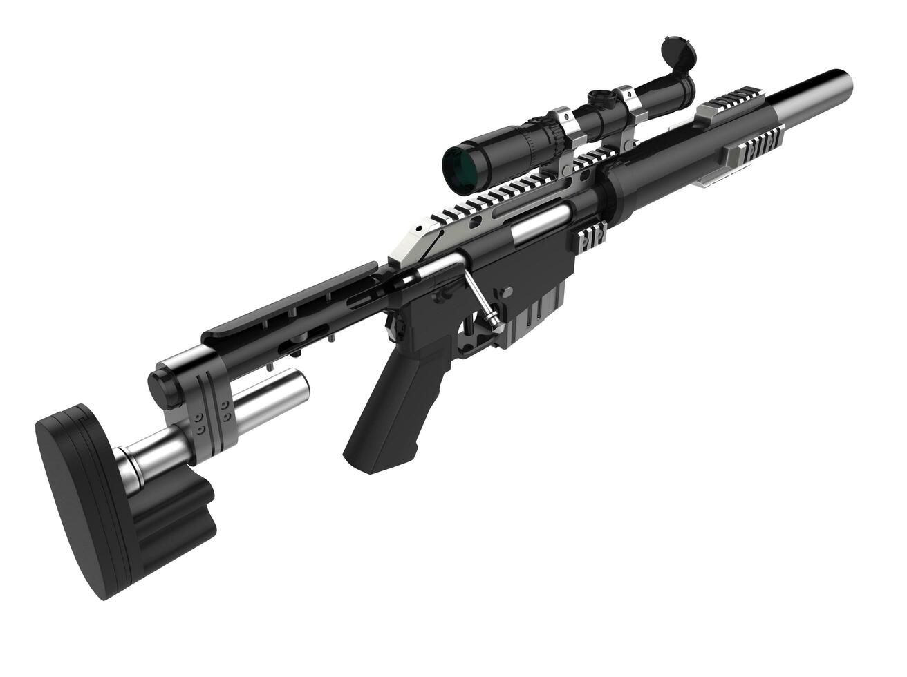 Modern black sniper rifle with silencer - top down view photo