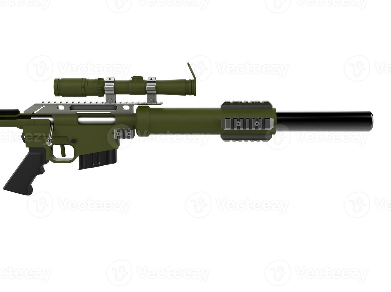 Matte army green modern sniper rifle - side view photo