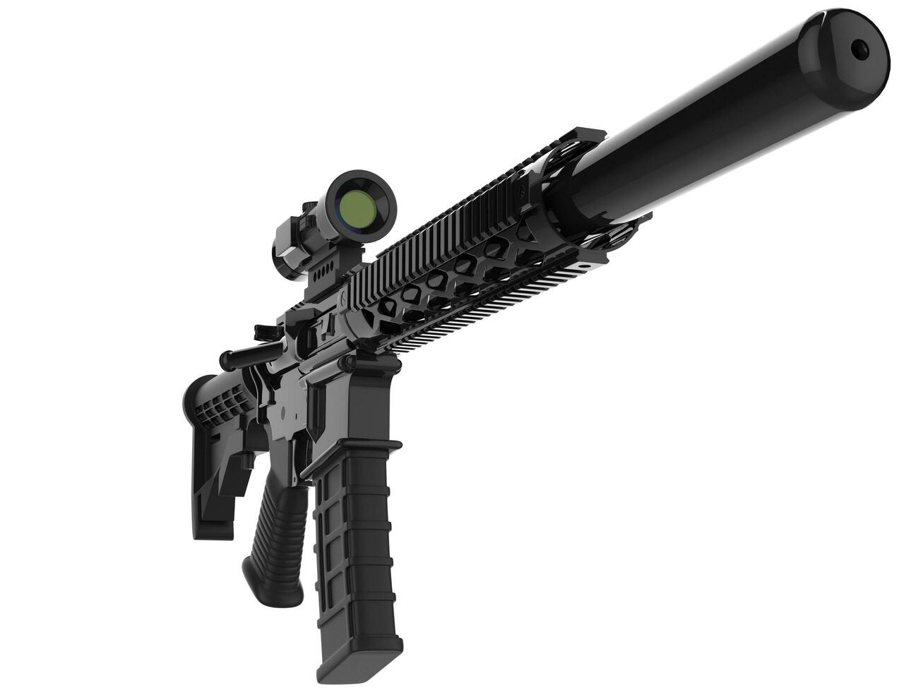 Modern army assault rifle with silencer - closeup shot photo