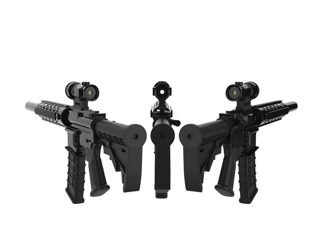 Black modern army assault rifles - back view photo