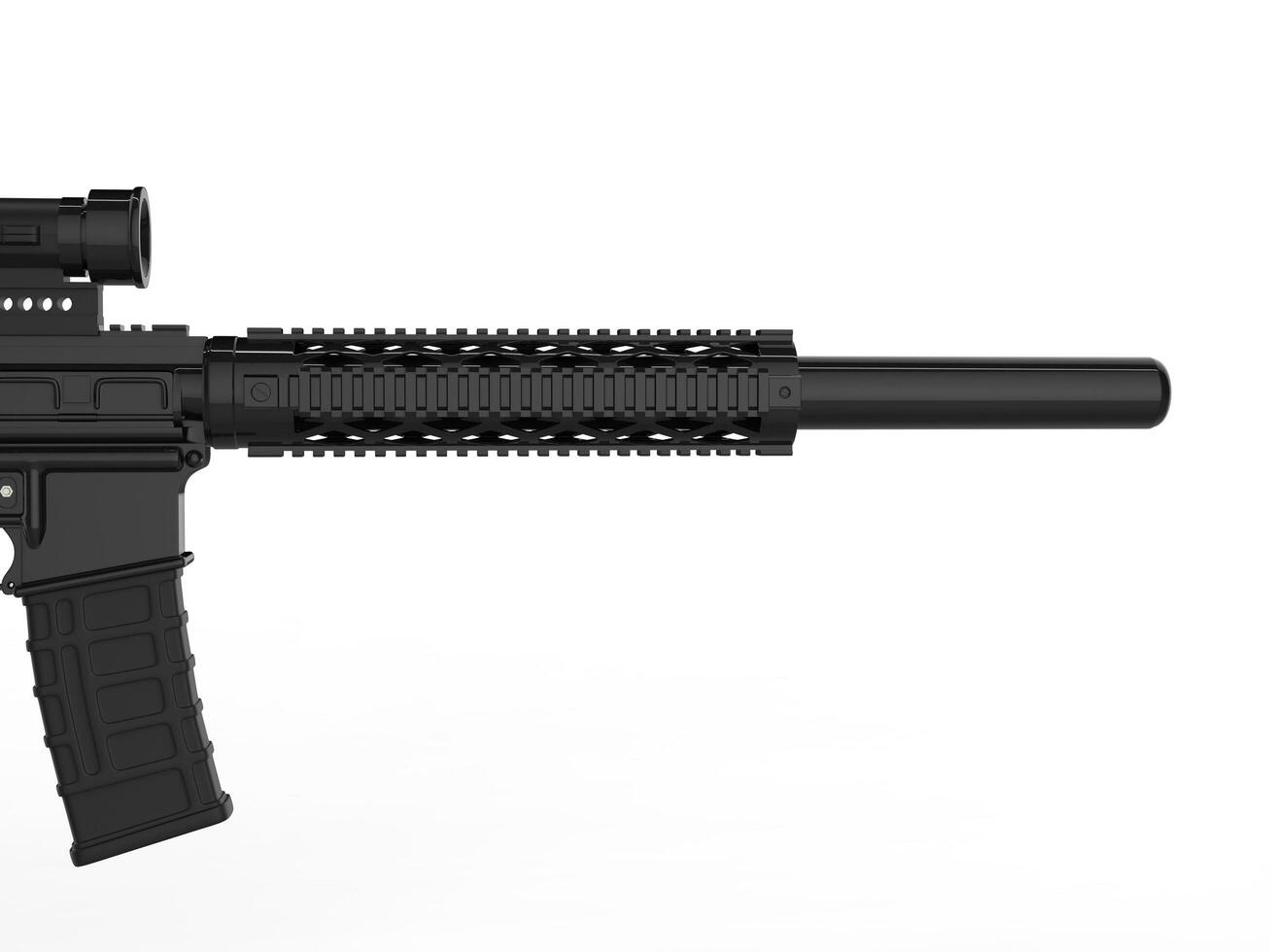 Modern army assault rifle with silencer - closeup on the barrel - side view photo