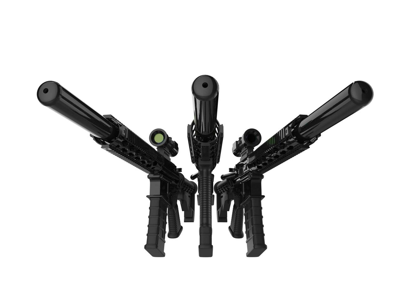 Three modern assault rifles with silencers photo