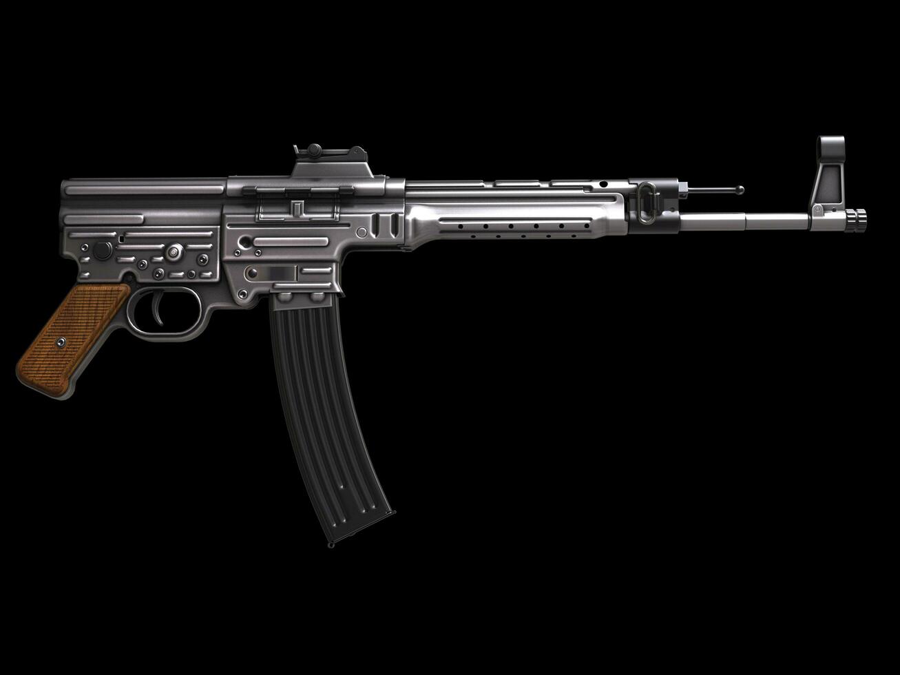 Vintage sub machine gun with extended clip - side view photo