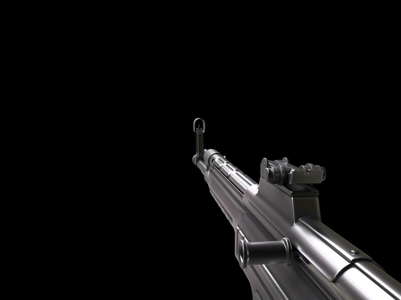 Vintage machine gun - first person point of view - right arm photo