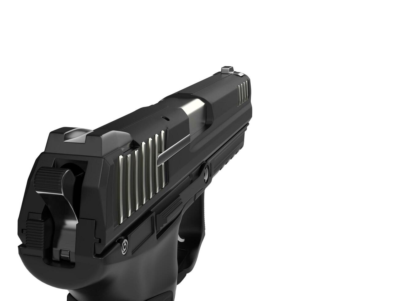Semi automatic modern pistol - first person view - left hand photo