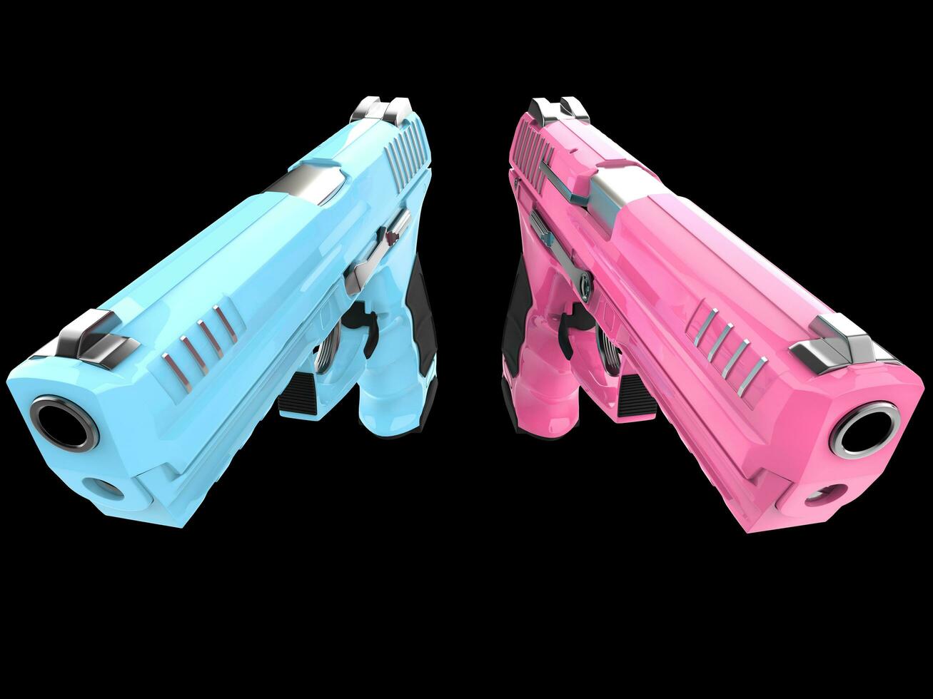 Pink and blue semi auto hanguns - top down view photo