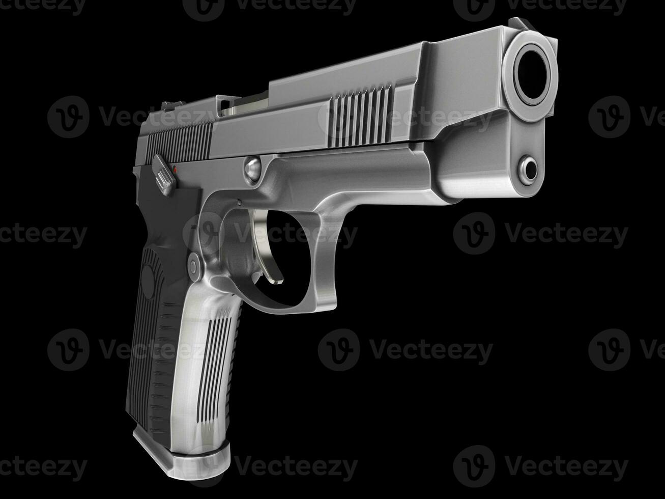 Tactical modern semi - automatic pistol - steel finish - closeup shot of the barrel photo