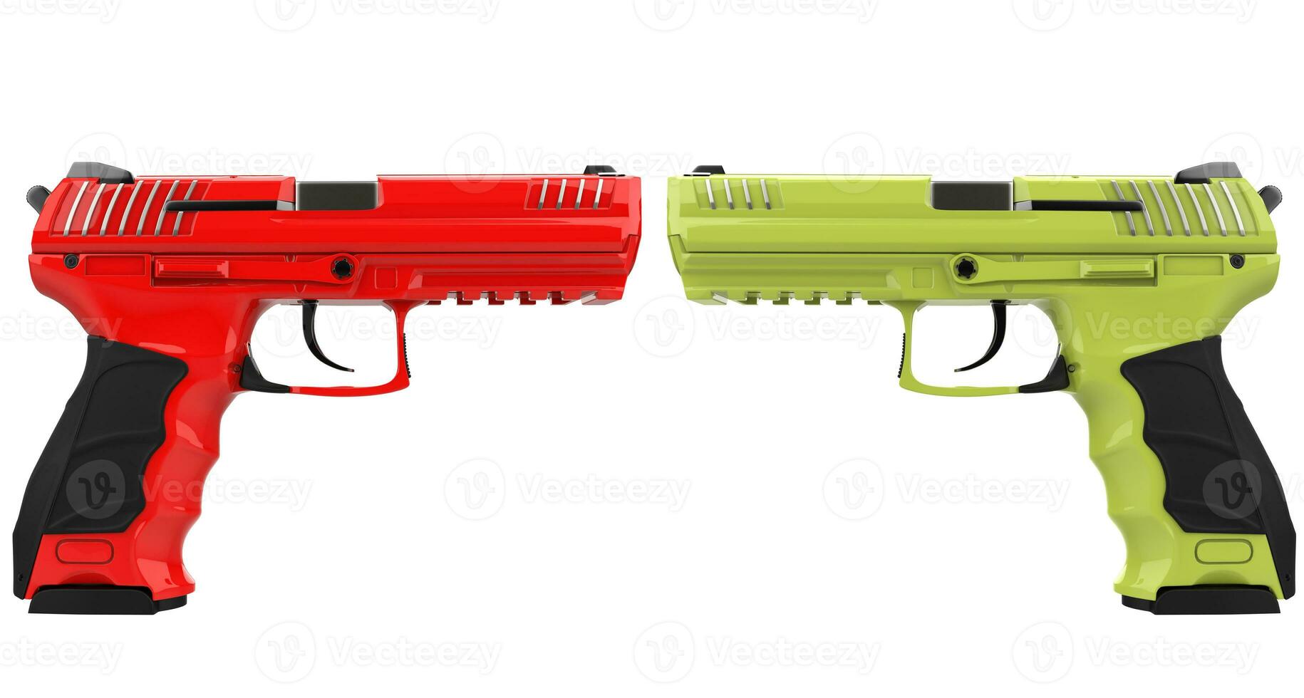Red and green modern semi automatic handguns photo