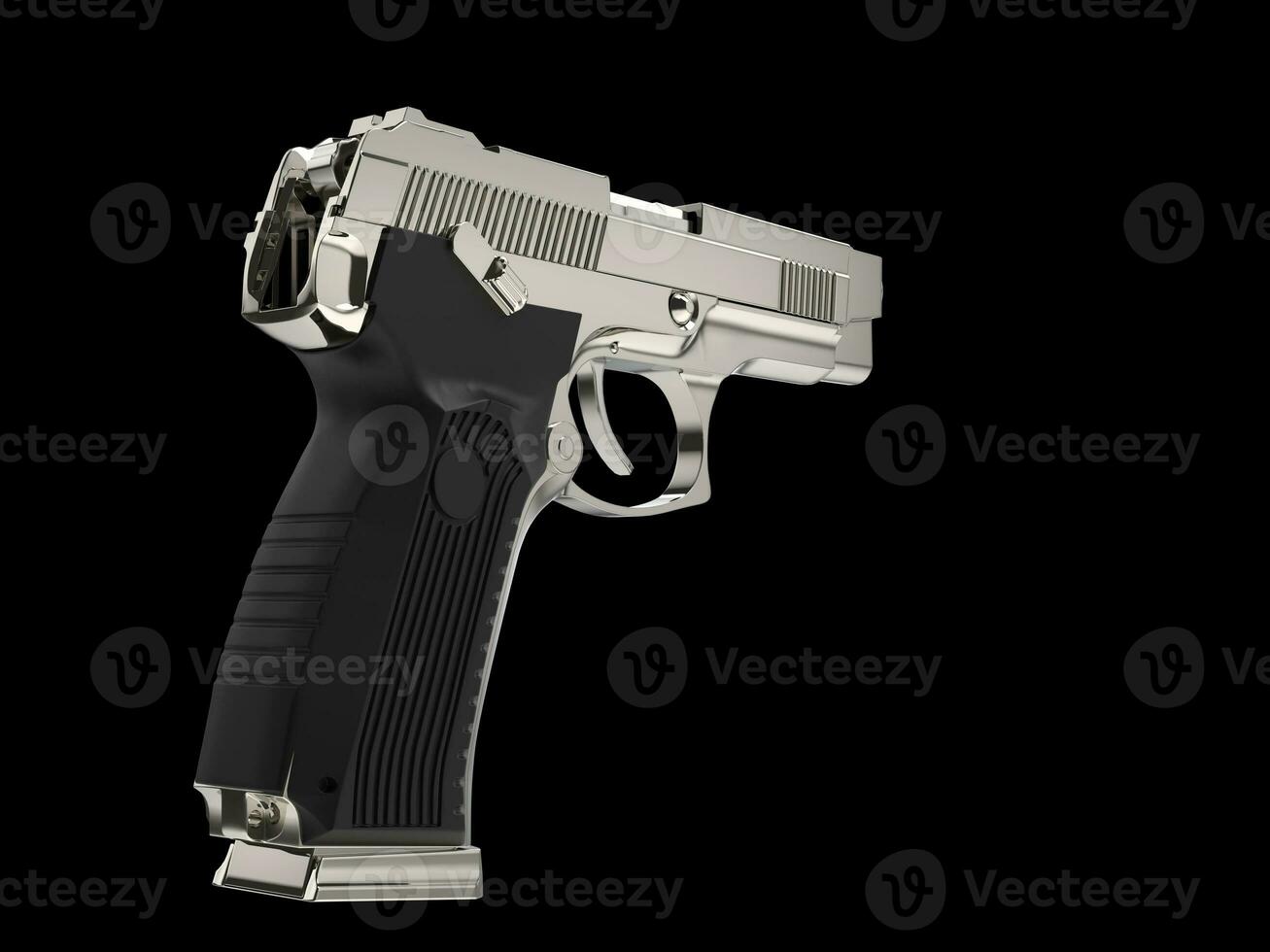 Metallic modern tactical hand gun - back view photo