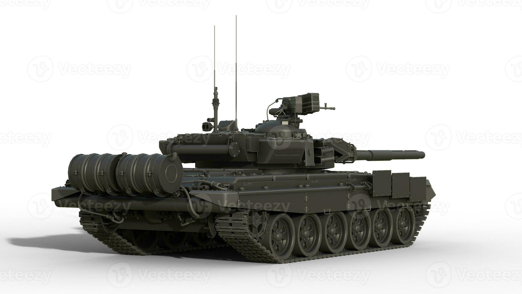 Powerful military tank - dark gray black color - back side view photo