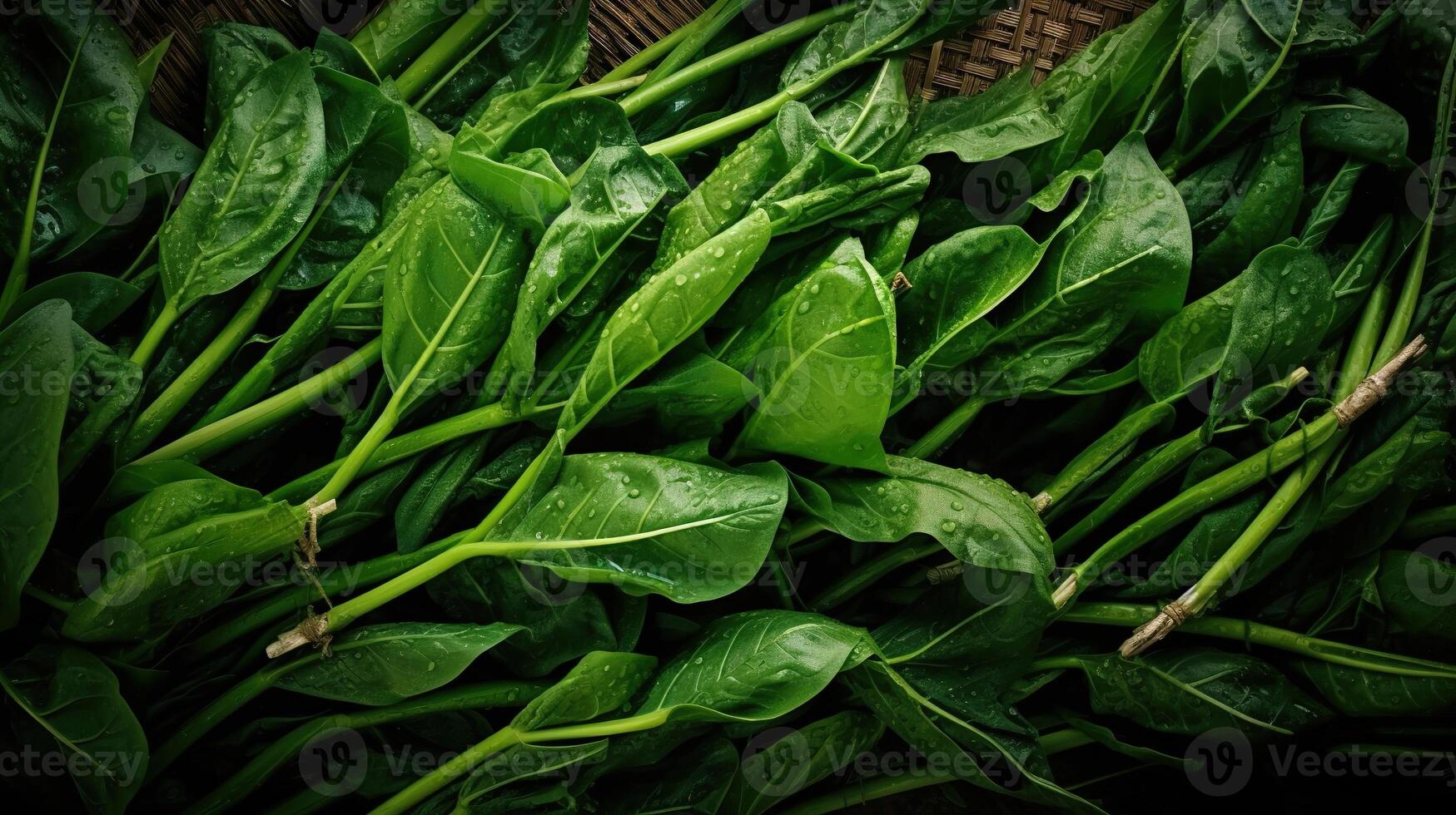 Realistic photo of a bunch of kangkong. top view vegetables scenery.