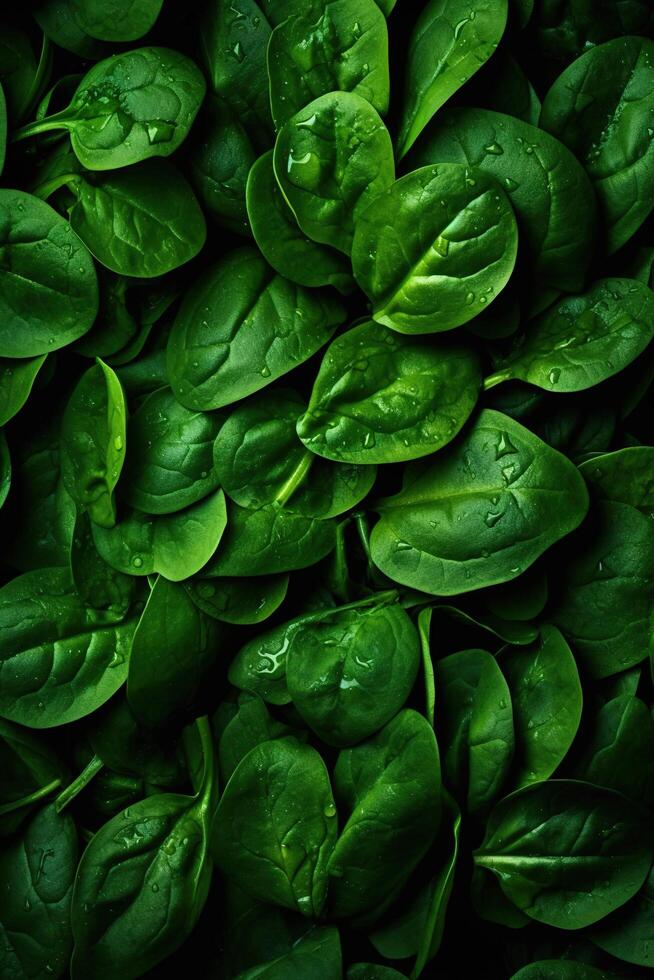 Realistic photo of a bunch of spinach. top view vegetables scenery.