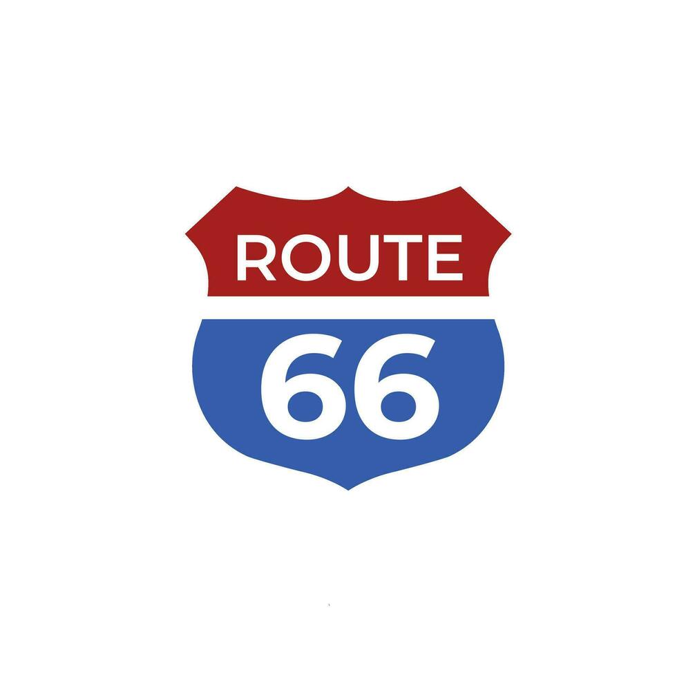 Route 66 sign. Blue and red colors. Vector illustration.