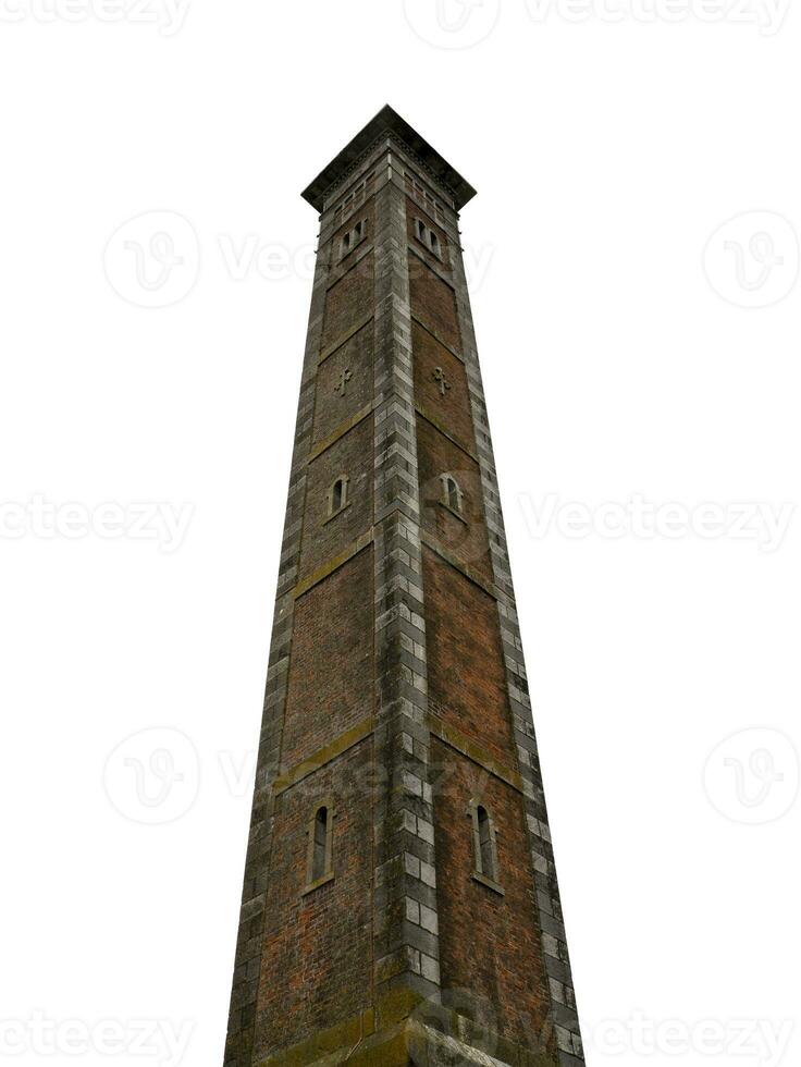 High brick tower construction over white background photo