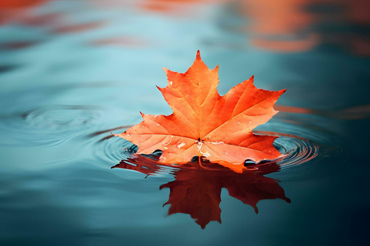 Dry fall maple leaf floating on water AI Generative photo