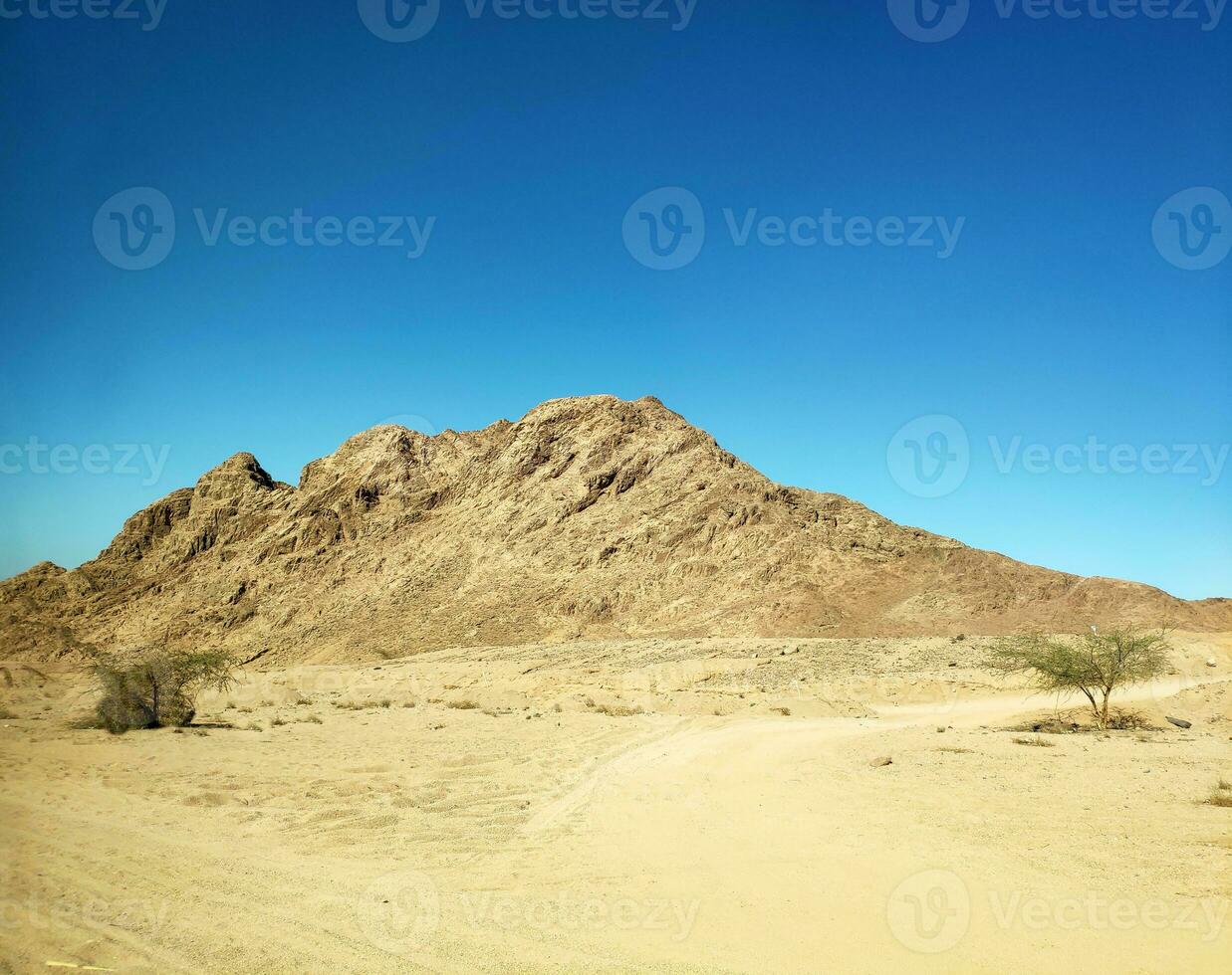 Desert land with mountains and sea photo