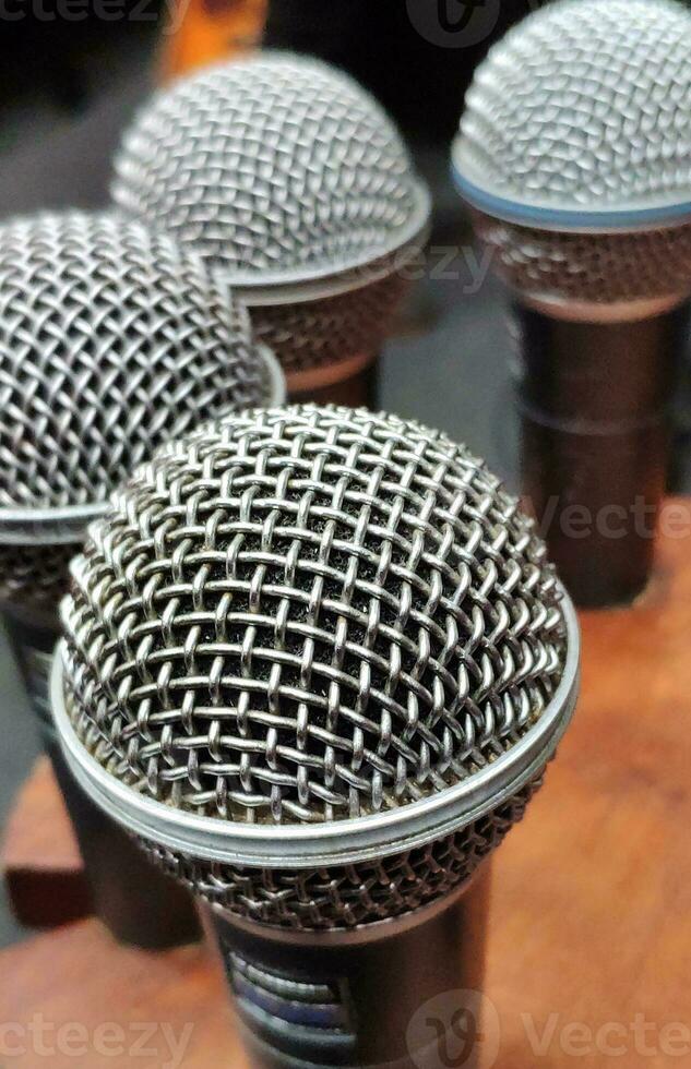 Microphones close-up macro view, music background photo