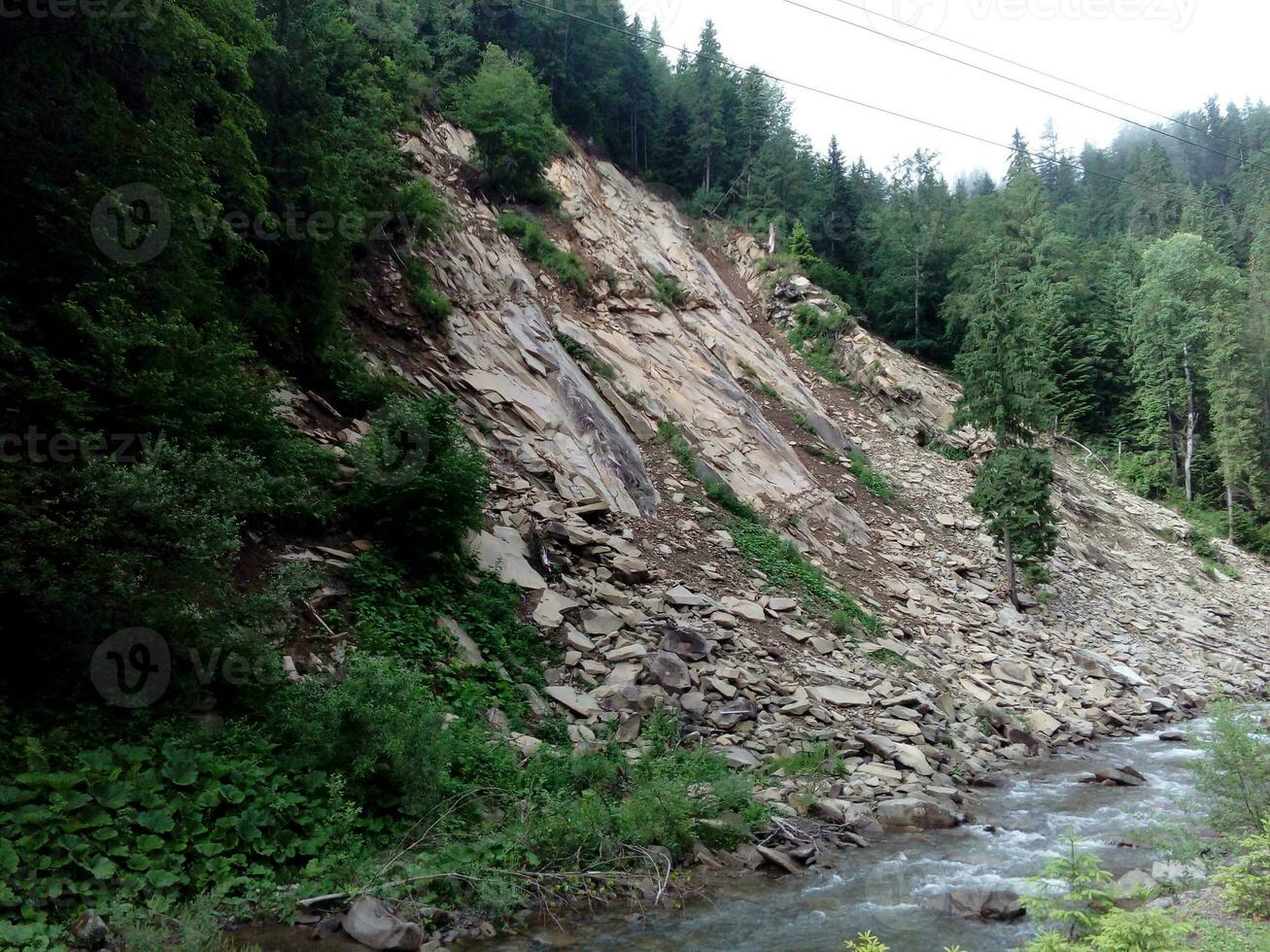Rocks and river high in the mountains photo