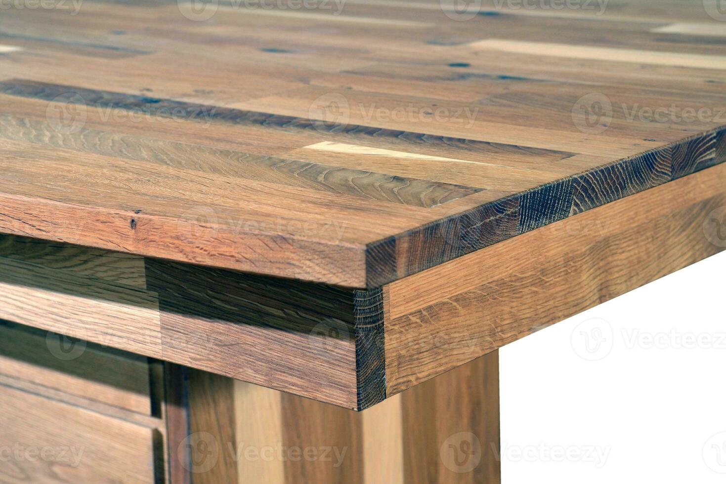 Wooden table surface. Natural wood furniture close view photo