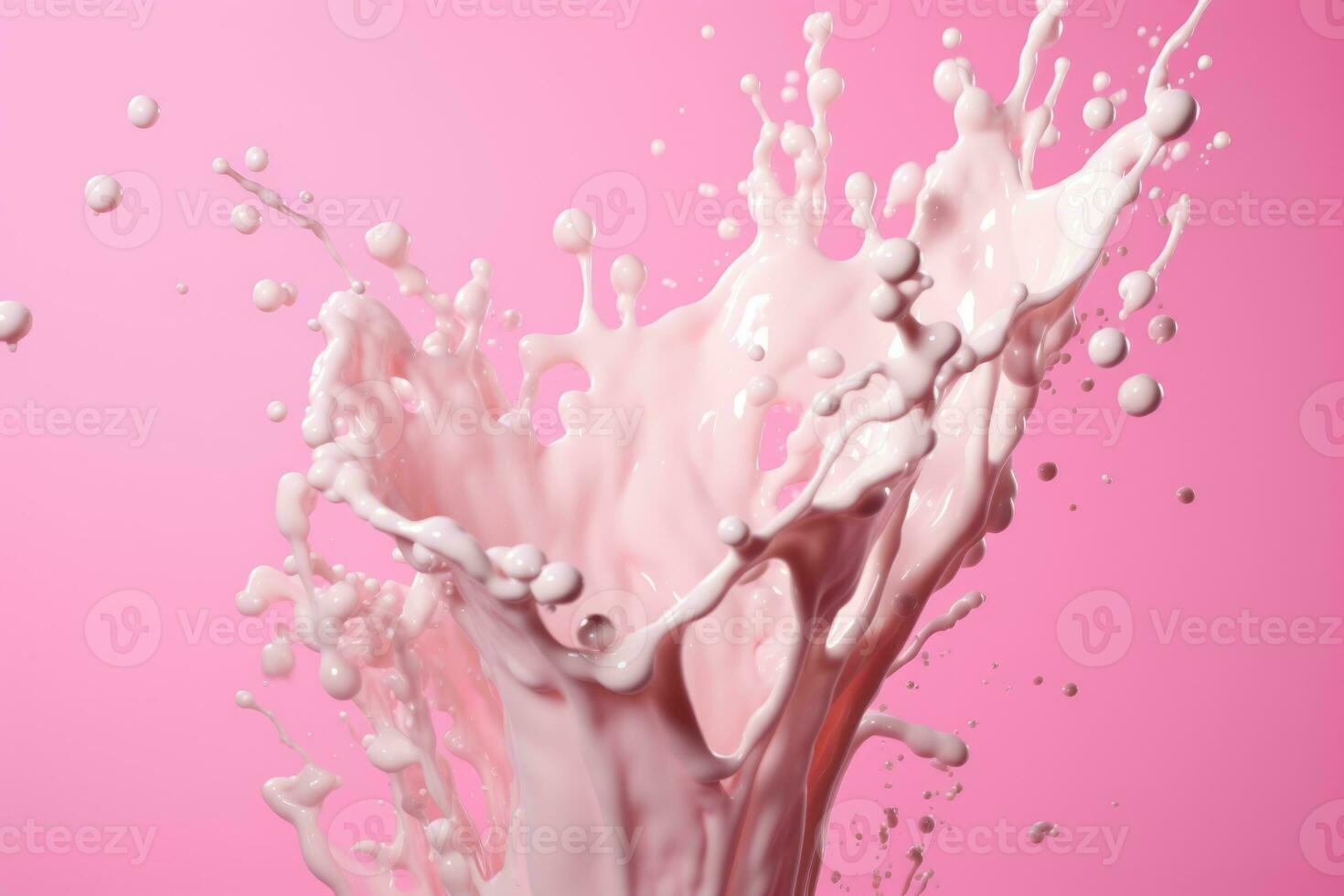 Splashes of milk on a pink background. AI-Generated photo