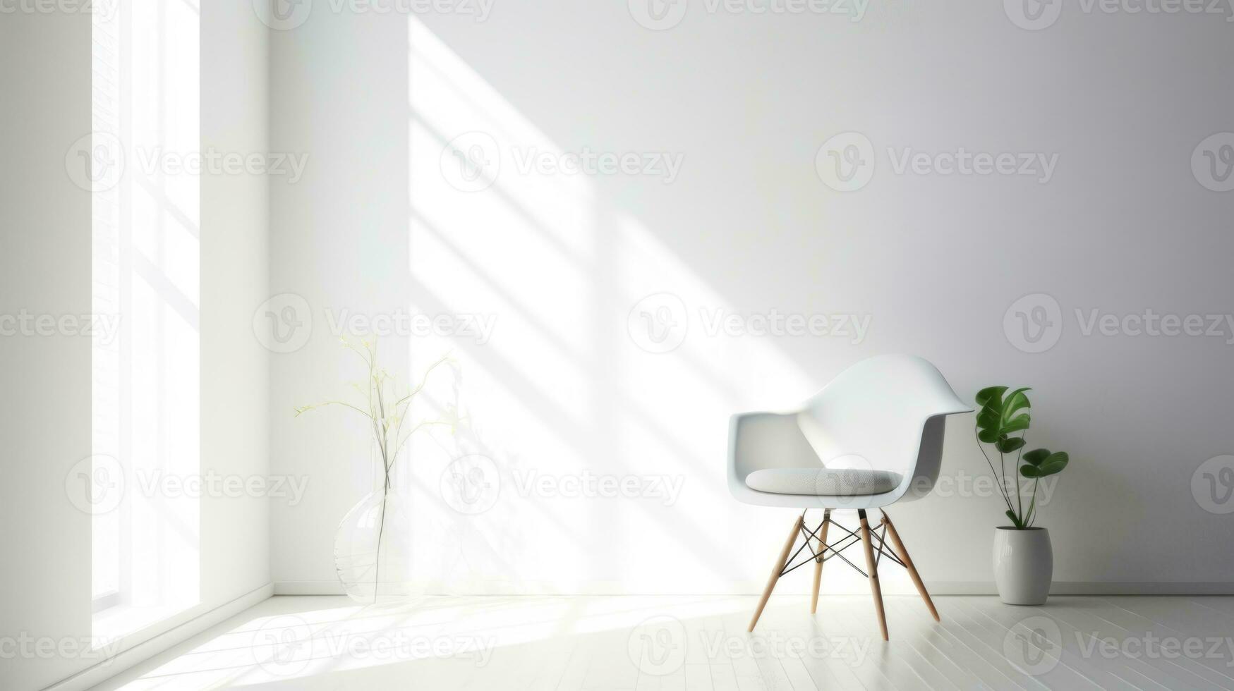 A white chair stands in a white room near the window. AI-Generated photo