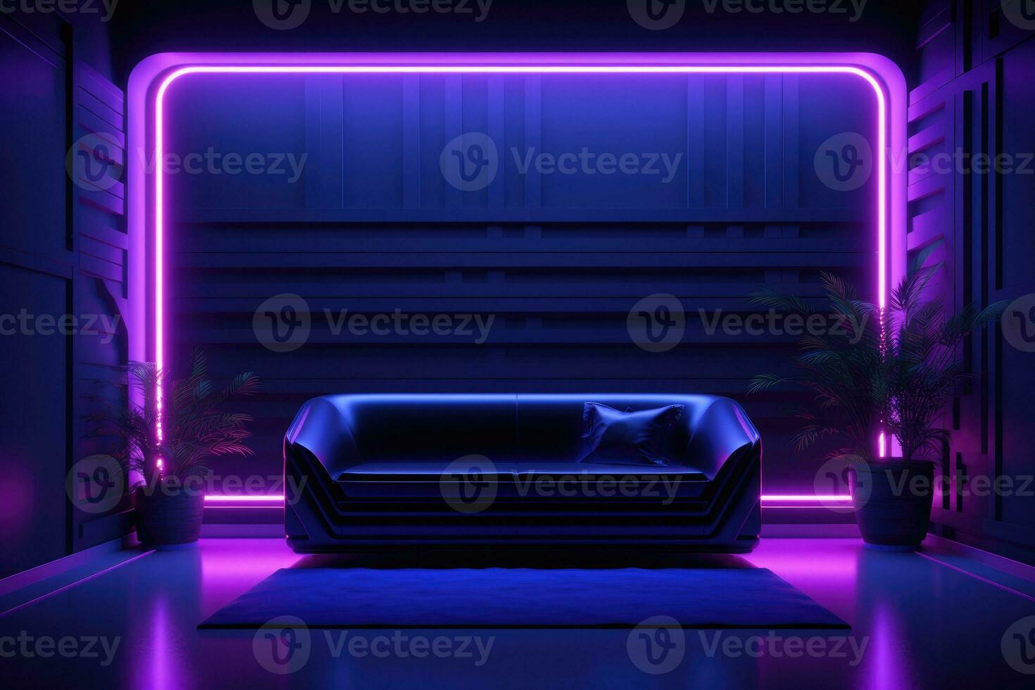 Interior of a room with neon lighting. AI generated photo